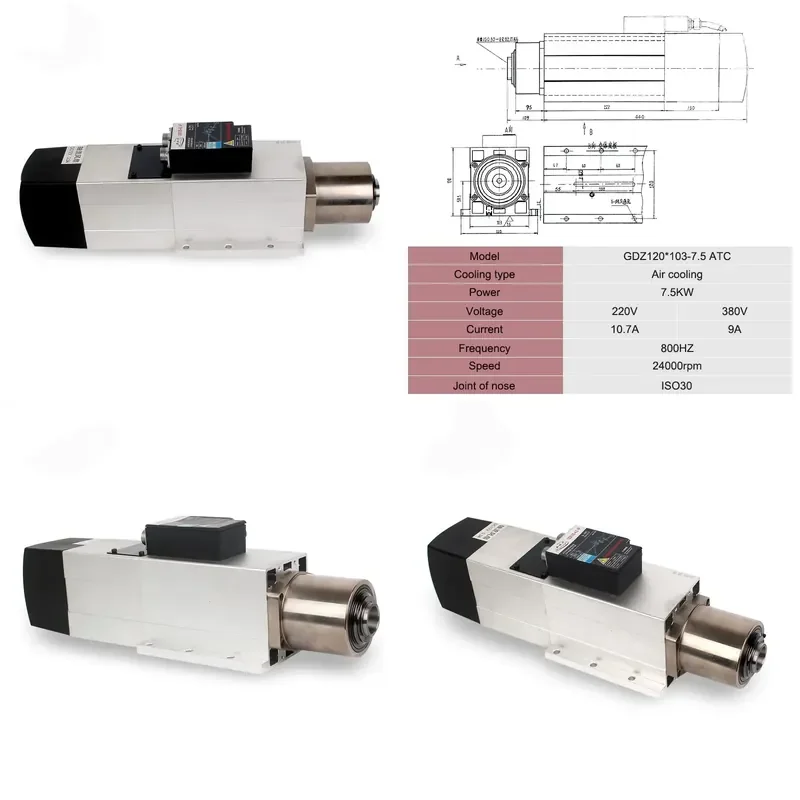 for 7.5Kw 24000rpm ISO30 Air Cooled ATC Spindle Motor for CNC Woodworking Milling Machine Aluminum Milling High Precision