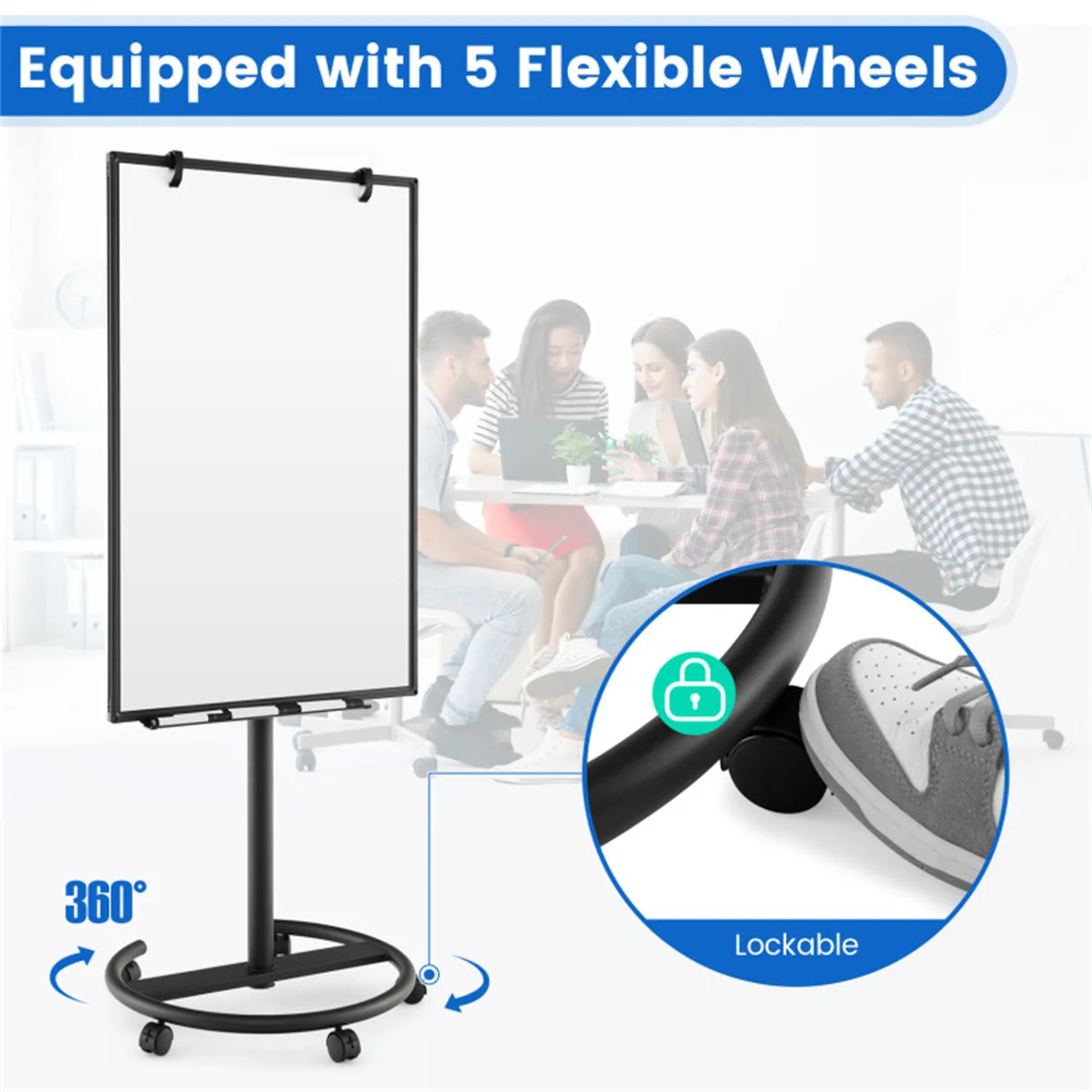 미국 재고 자석 화이트보드, 둥근 스탠드 종이 클립이 있는 높이 조절 가능한 모바일 화이트보드 40"(L) x 26"(W) 빠른 배송