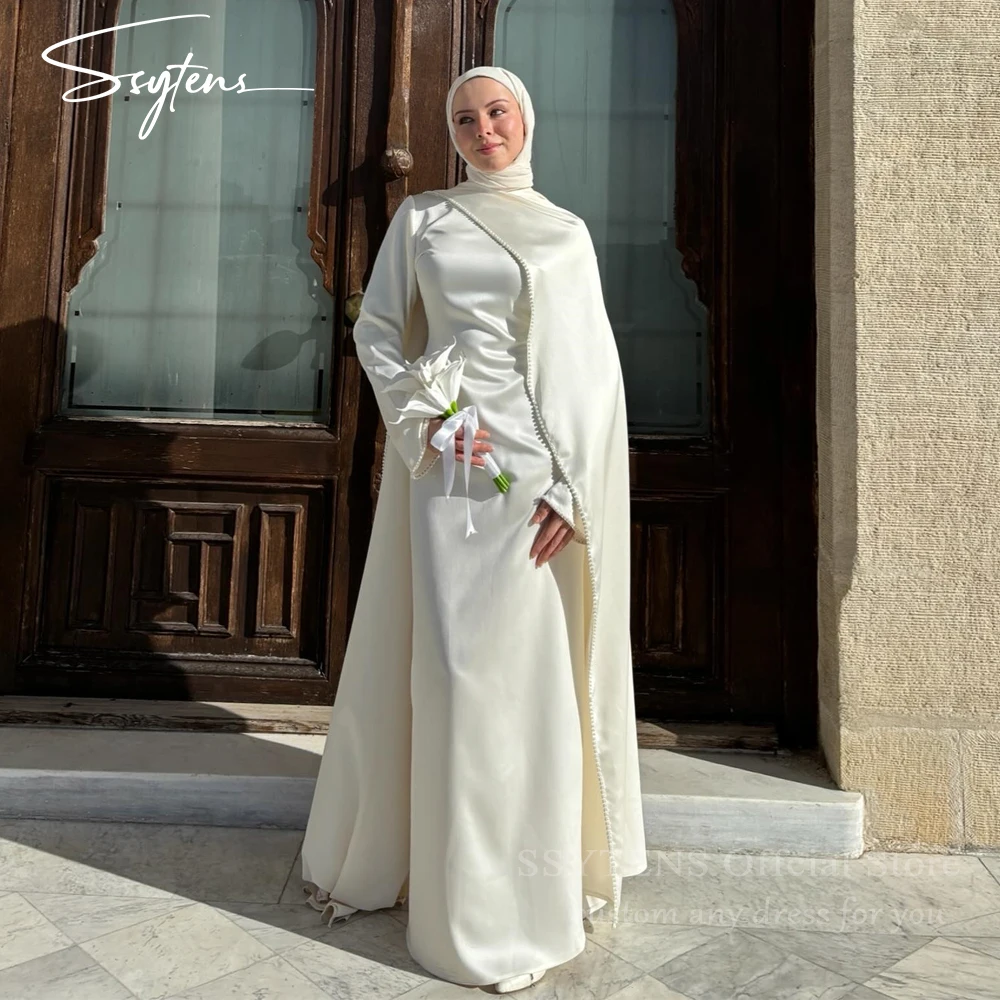 

SSYTENS Nikkah Muslim Wedding Dresses Customized Brides Ivory Mermaid Pearls Caftan Bridal Gowns Modest Long Vestido De Noiva