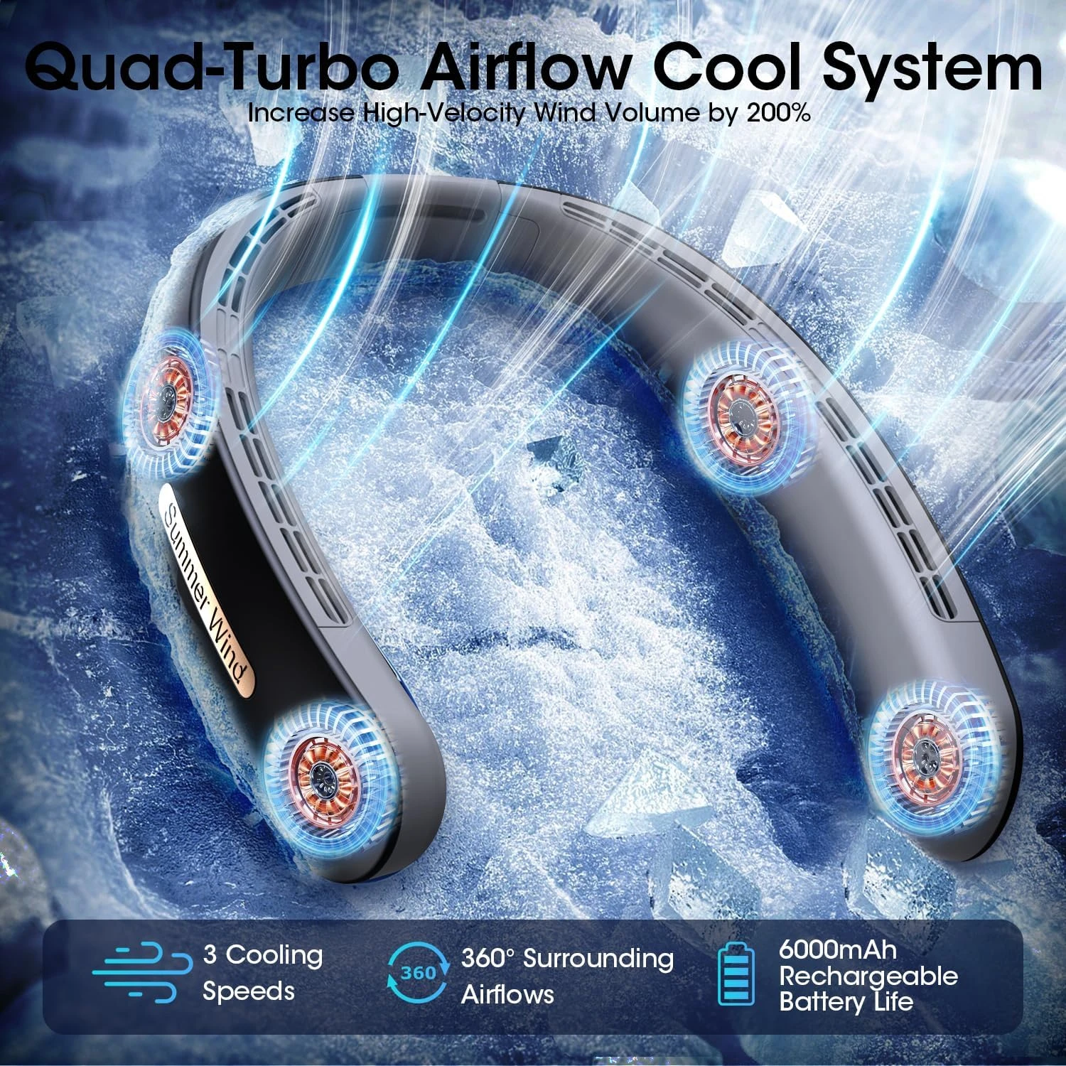 عزز راحة التبريد الخاصة بك مع مروحة رقبة توربو محمولة أنيقة وقوية بدون شفرات - متينة بقوة 6000 مللي أمبير في الساعة وقابلة لإعادة الشحن عبر USB Fa