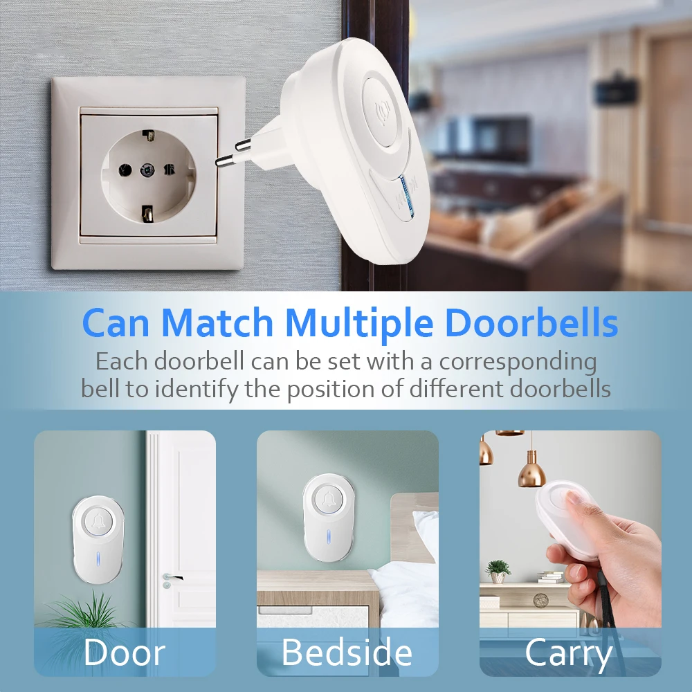 WSDCAM Wireless Doorbell Waterproof 150M Remote Door Bell Security Alarm 48 Songs Welcome House Melodies Door Bell Chime