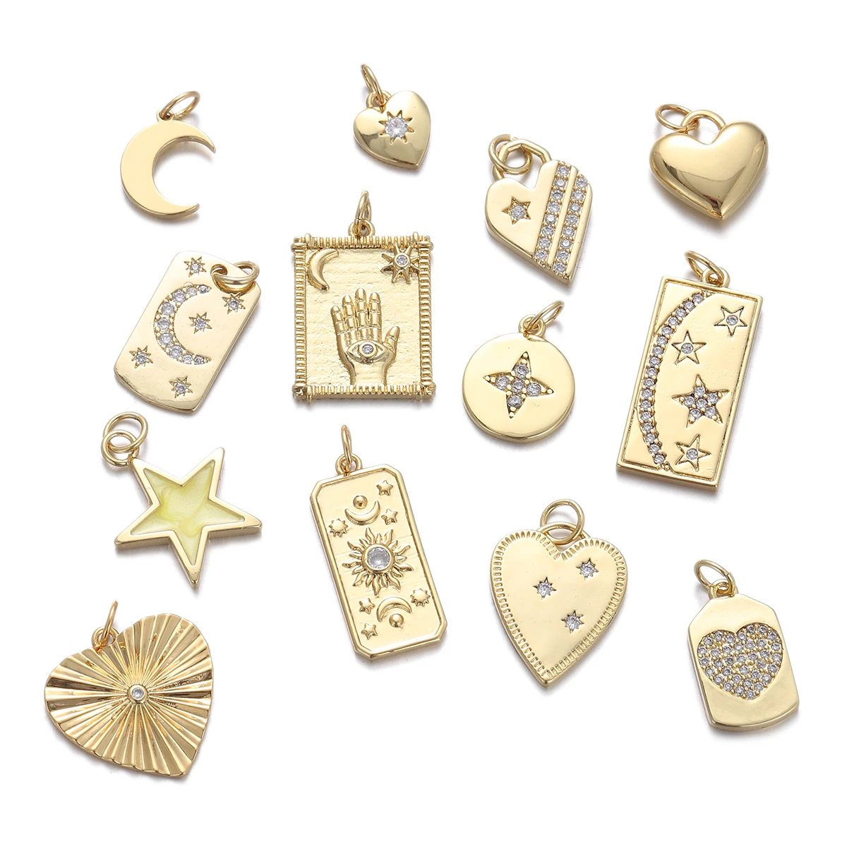 Gold Color No Fade Stars Moon Heart Charms White Crystal Geometric Pendant for Jewelry Making Supplies DIY Earrings Necklace