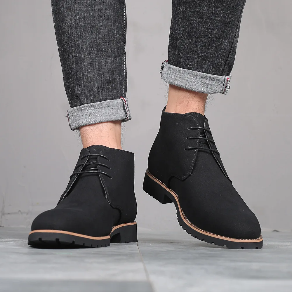 New Men's Pointed Toe Ankle Boots Suede Leather Chelsea Boots Low Heel High Top Plus Size Casual Shoes Spring Autumn Shoes image 2
