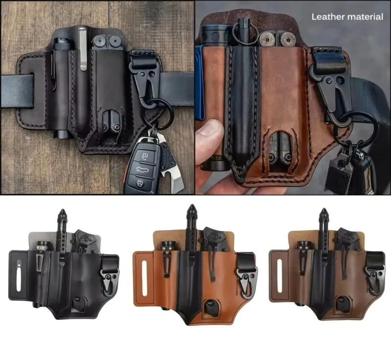 

Tactical EDC Leather Pouch | Multi-functional Holster for Pistol Magazines | For Knife & Survival Gear Storage