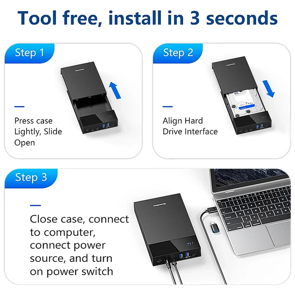USB 3.0 20TB SATA Enclosure Hard Drive Docking Station USB Ports External Hard Drive Box for 3.5 2.5 Inch SATA SSD HDD Case