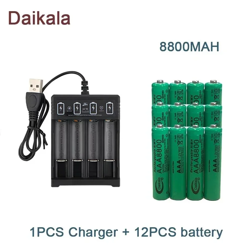 AAA  Alkaline Battery 1.2V 8800mAh, Flashlight, Toy, Watch, MP3 Player, Replacement Nickel Hydrogen Battery,+Charger