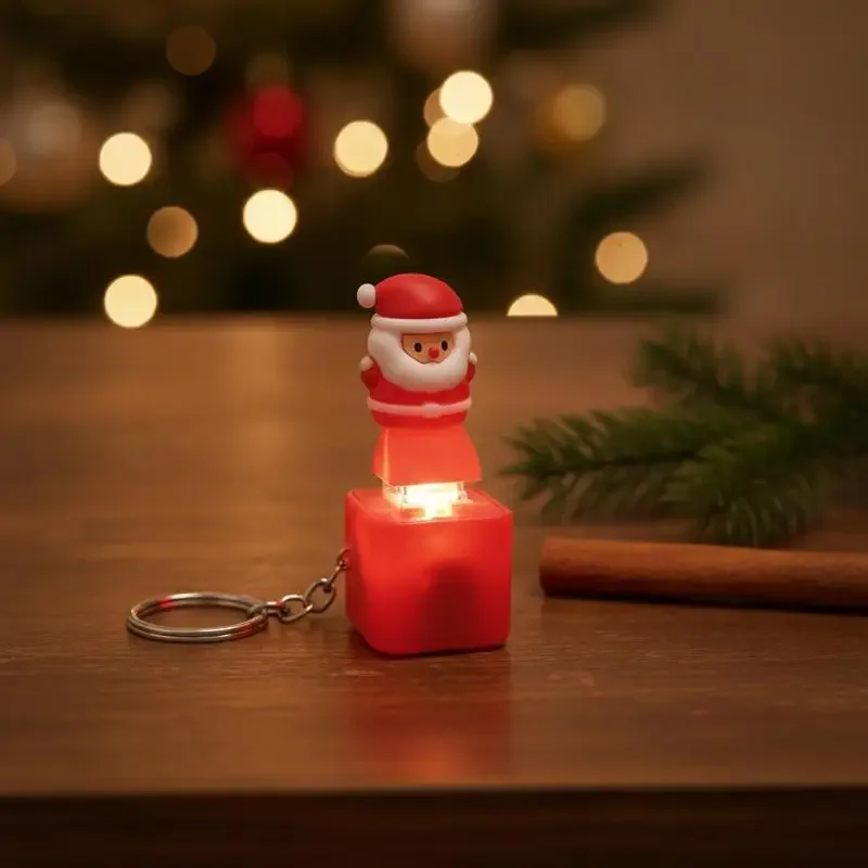 Light Up Santa Claus Stress Relief Keychain Voice Function Christmas Key Ring for Bag Pendant Xmas Party Small Gift