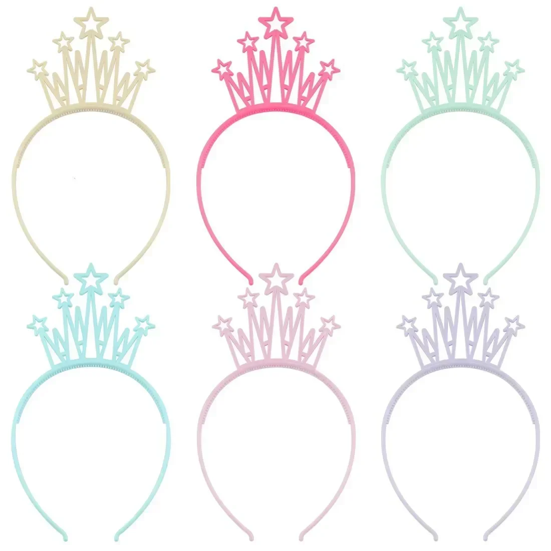 12pcs Girls Headbands Plastic Star Bows Crown Headbands Girls Hairbands Children Kids Party Family Decoration Hair Accessories