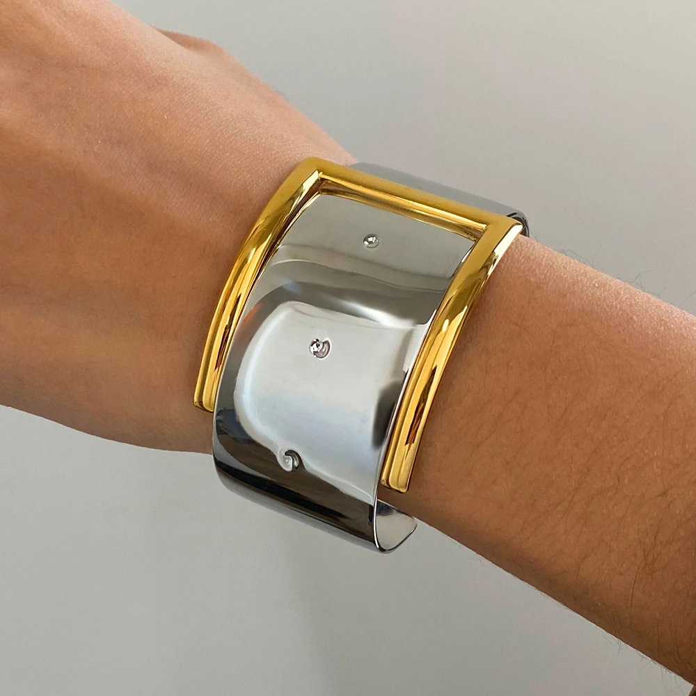 

AIKOER Minimalist Buckle Design Bracelet Stainless Steel Gold Silver Color Match Belt Buckle Open Bracelet Women's Jewelry Gift