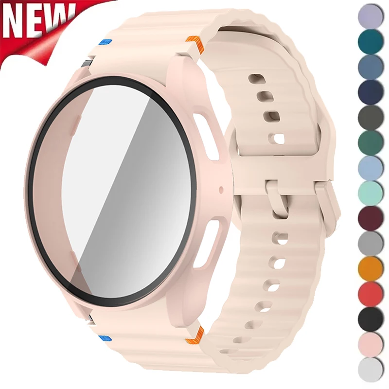 Silikonarmband für Samsung Watch 7 6 5 4 FE 40 mm 44 mm Band mit Hülle Displayschutzfolie Stoßstangenabdeckung für Handgelenkzubehör