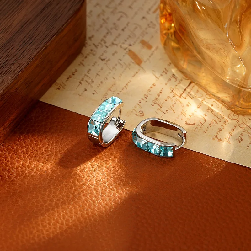 Elegant Shiny Blue Crystal Star 925 Sterling Silver Female Stud Earrings Promotion Jewelry Women Christmas Gifts Anti Allergy