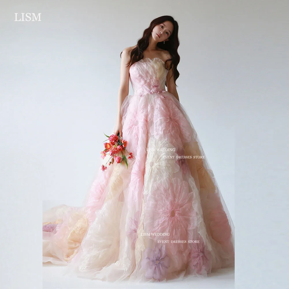 LISM Fairy Flowers Tulle A-Line Evening Dresses Korea Photo Shoot Off The Shoulder Wedding Prom Gowns Corset Back Formal Dress