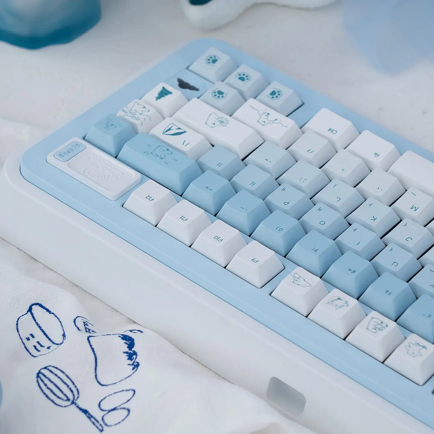 MAIMOOO Polar Bear Keycap Cherry Profile Simple Blue White Gradient Korean Keycaps 136Keys PBT Custom for Mechanical Keyboard