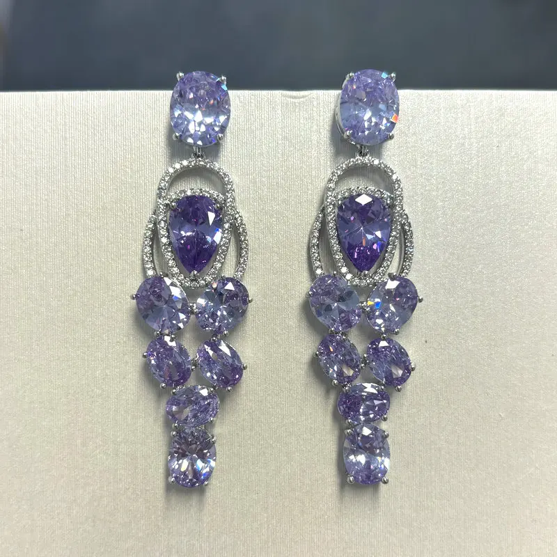 Bilincolor Fashion Purple Cubic Zirconia  Earring for Women Wedding