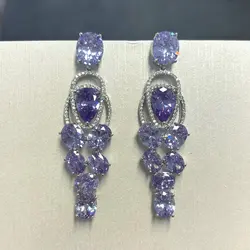 Bilincolor Fashion Purple Cubic Zirconia  Earring for Women Wedding