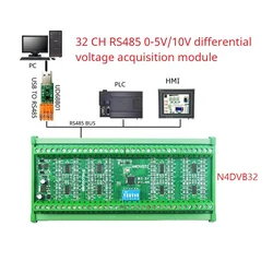 32CH 0-5V 0-10V Differential Voltage Input RS485 Modbus Analog Collector DC 12V 24V for PLC HMI Battery Pack Paperless Recorder