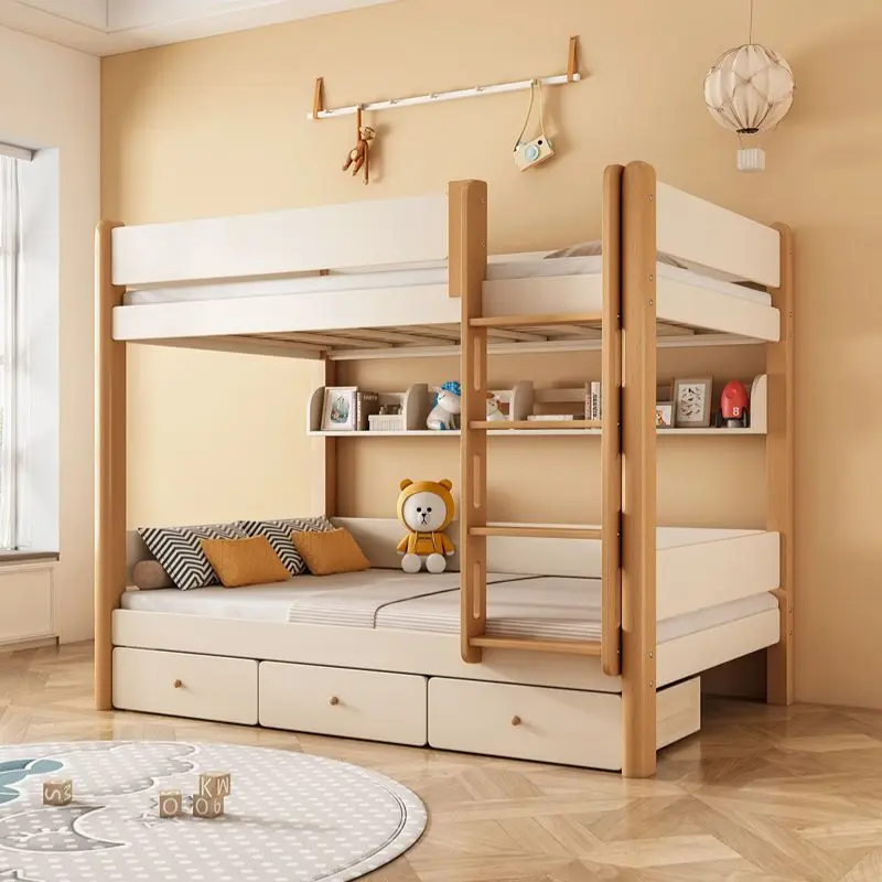 White bed Children's bed Bunk bed Double bunk Solid wood Second floor Adult two layers Mother and child High and low