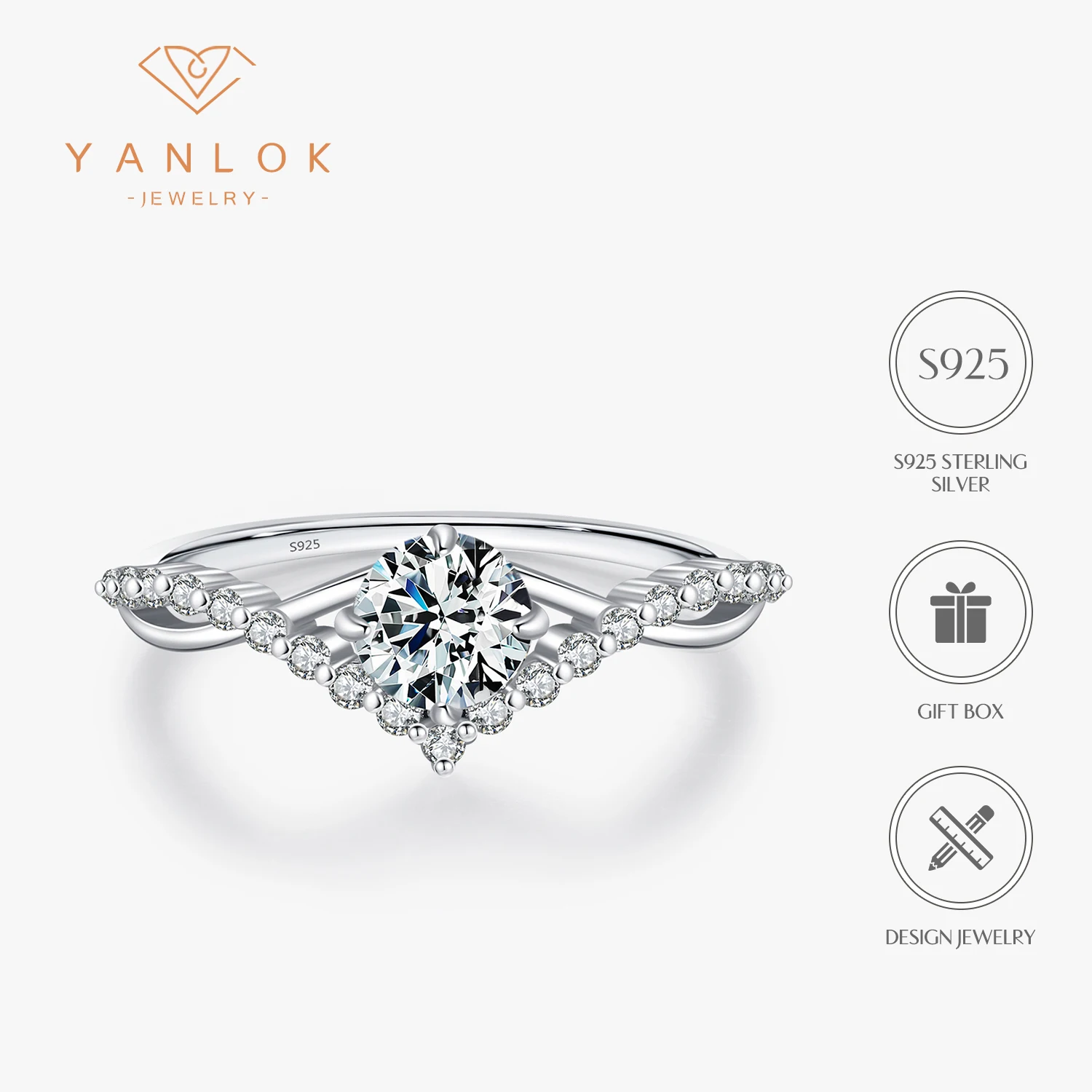 YANLOK 925 Sterling Silver D Color Crown Moissanite Ring Delicate Ring For Women Wedding Engagement Jewelry Accessory