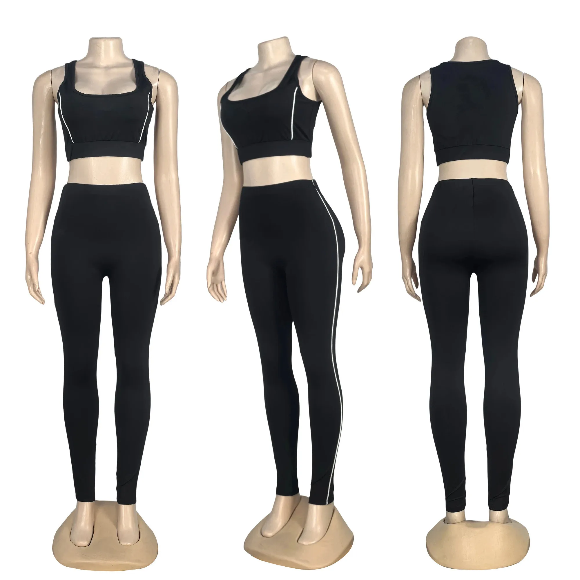 J5256 feminino cor contrastante moda roupas de yoga nu alta elasticidade roupas de fitness casual correndo esportes conjunto de três peças