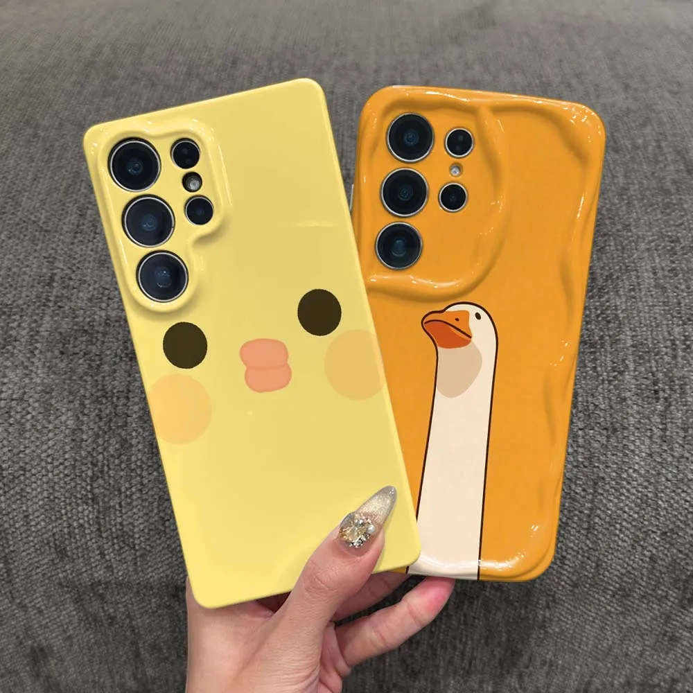 Cute Duck Head Orange Phone Case For Samsung Galaxy S26 S25 S24 S23 Ultra FE Plus Feilini Hard Case Wave Oil Soft Case