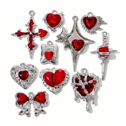 5pcs New Fashion Red Heart Enamel Charms Gothic Y2K style Beautiful Pendants For Making Handmade DIY Jewelry Accessories Finding