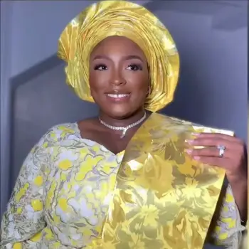 아프리카 SEGO 패션 나이지리아 머리 장식, 3D 골드 라인 스카프 래퍼 원단, 아프리카 웨딩 의류, 도매 가격, 2 개 