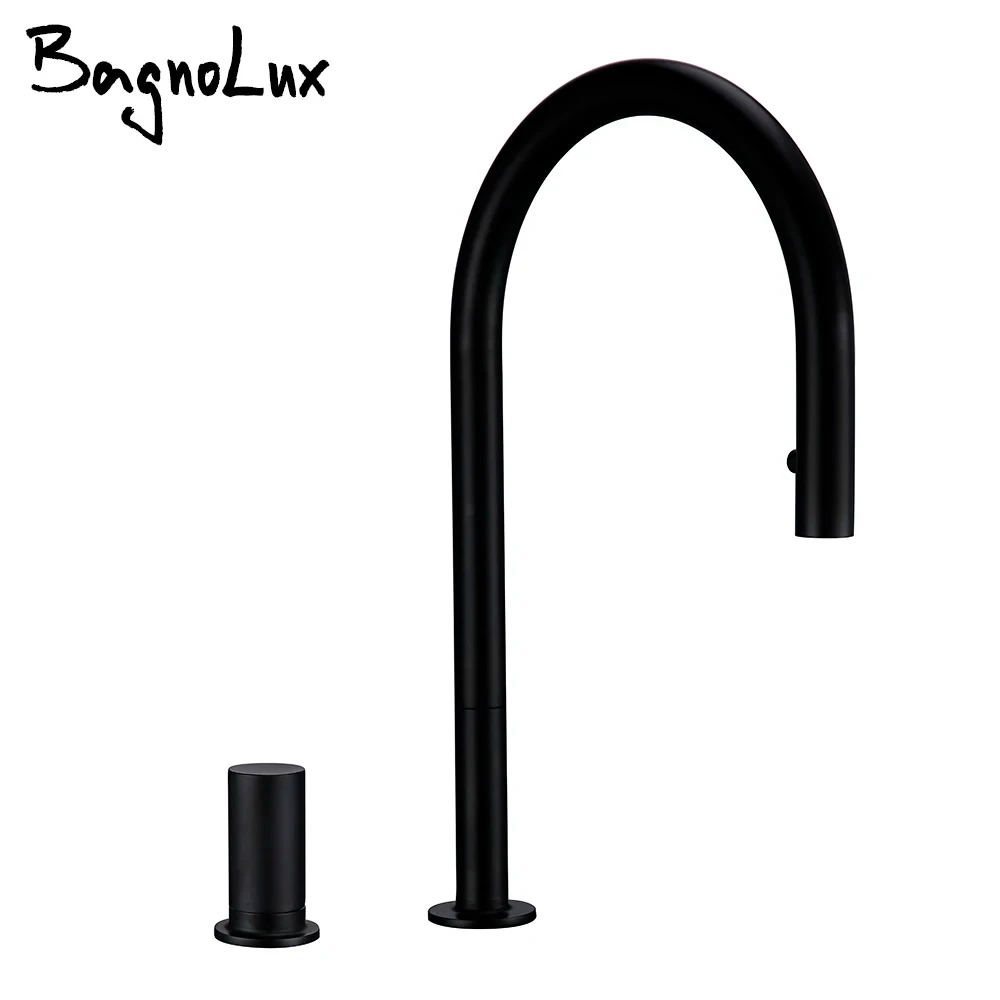 Swivel Kitchen Faucet Brass Material Kitchen Alba Matt Black Pull Down Head Sink Faucet Pull Out Black Spray Kitchen Sink Tap