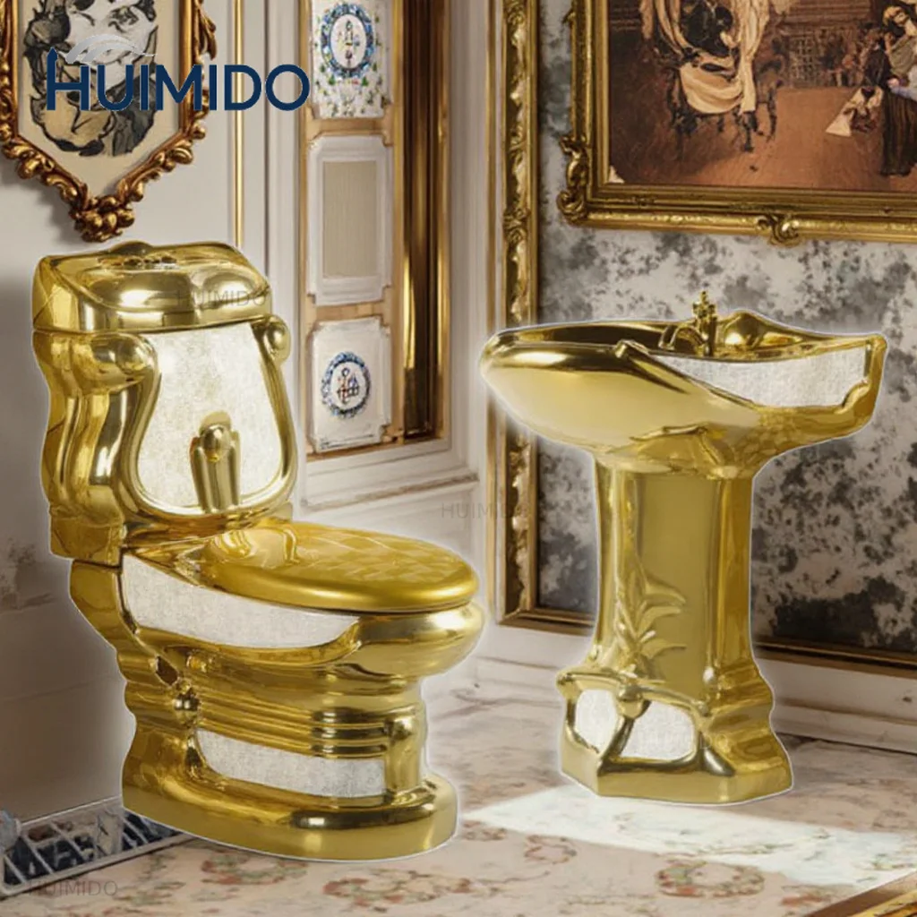 Gold Plated Middle East India Pakistan Luxury Gold Plated Toilet Siphon Silent Household Bathroom Toilet