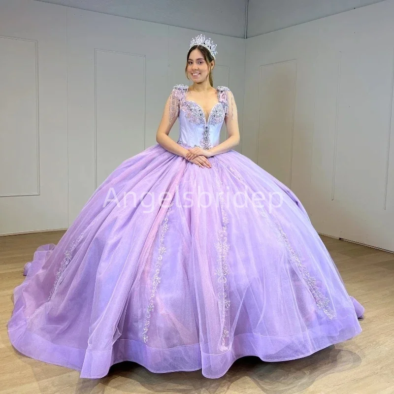 Angelsbridep-vestido de baile lilás para meninas, vestido Quinceanera, 16 doces vestidos de noite, 15 anos, 2020