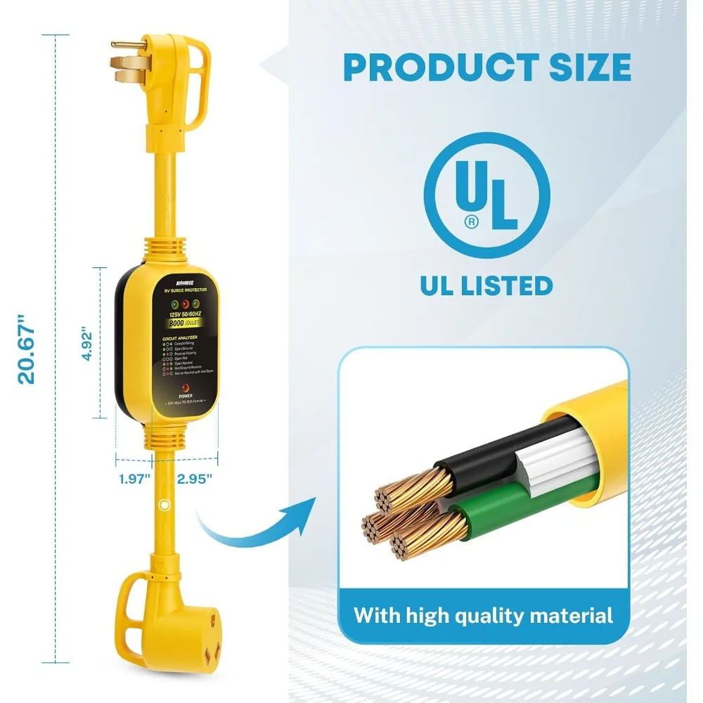محول 50 أمبير إلى 30 أمبير RV مع حماية من زيادة التيار، 8000 جول، محلل الدائرة لمقطورة سفر التخييم #6