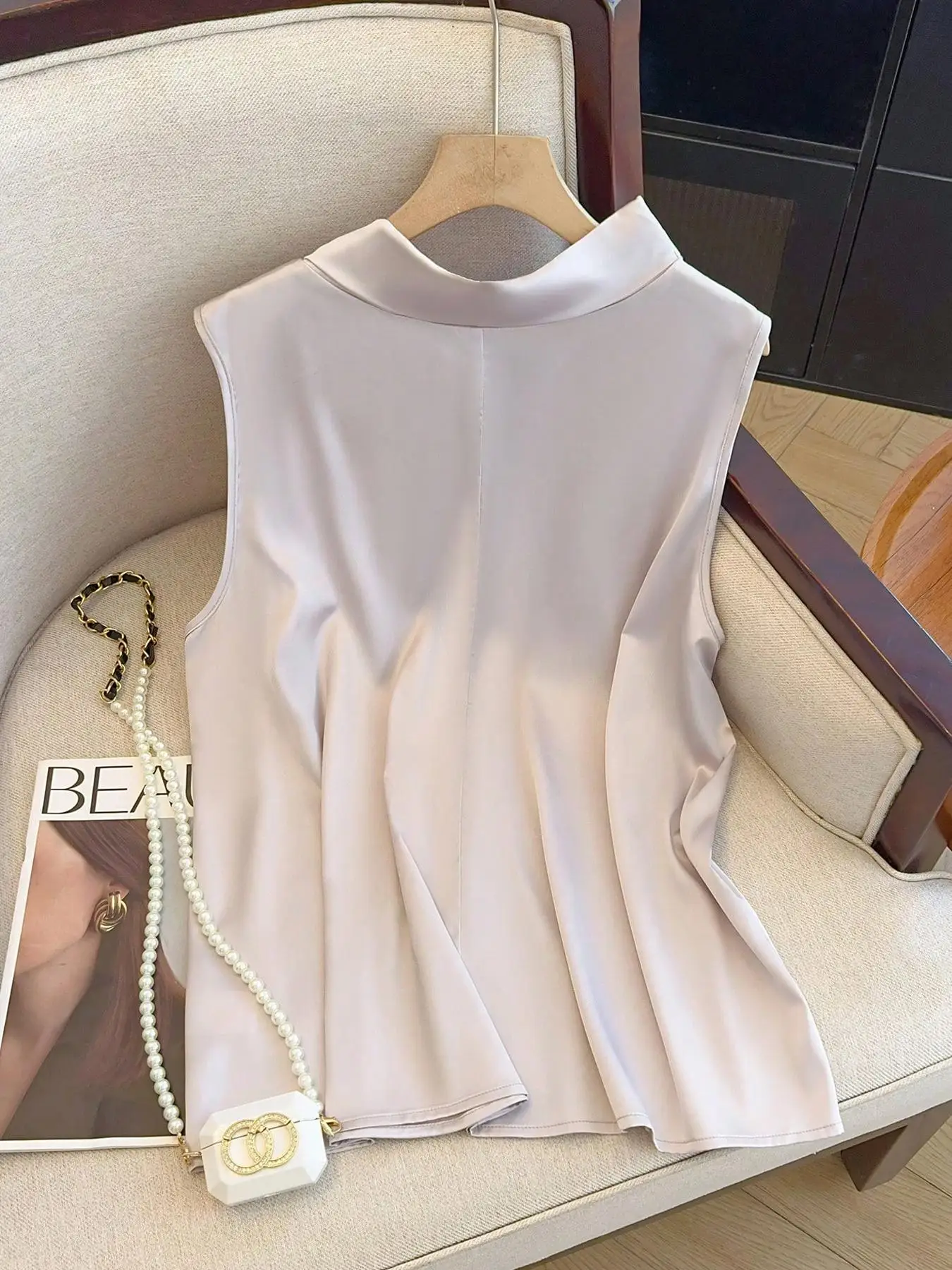 【Plus Size】 Solid Color Tie Front Top, Casual Sleeveless Top for Daily Wear, Women's Plus Clothing for Summer