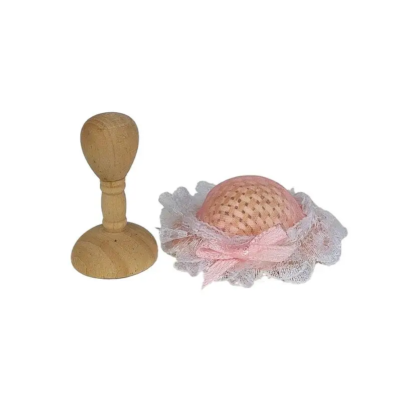1/12 Dollhouse Mini Lace Princess Wooden Hat Holder Doll Dress Up Accessories Dollhouse Decoration Props Pretend Play Toys