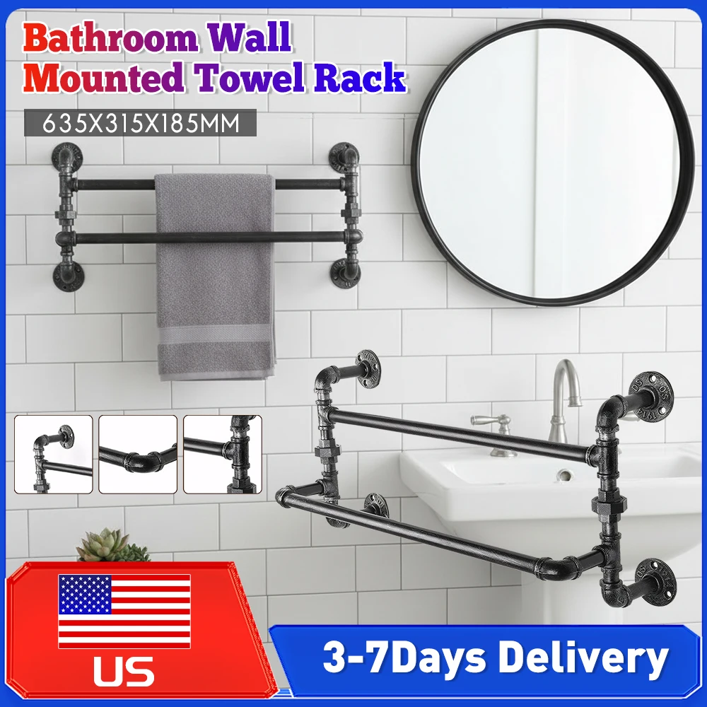 

Vintage Industrial Wrought Iron Towel Bar Wall Mounted Rustic Pipe Towel Holder Organizer for Bath Towels Washcloths Accessories