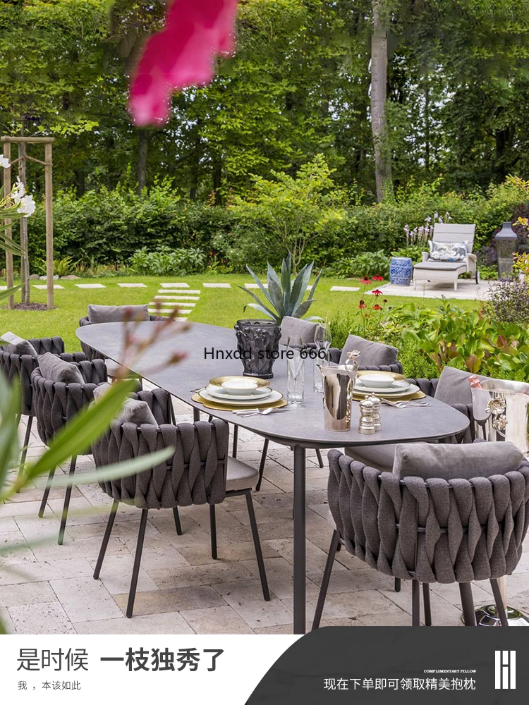 Terrace waterproof slate marble dining table and chairs