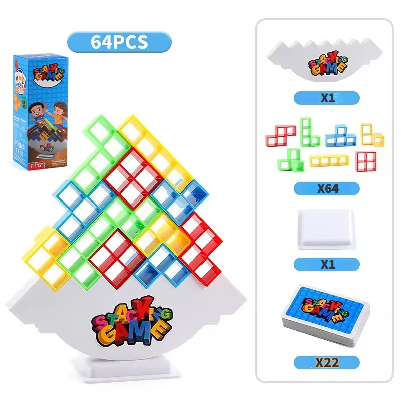 16-64PCS Tetra Tower Balance Stacking Building Blocks Board Game for Kids Adults Friends Team Family Game Kids Gifts