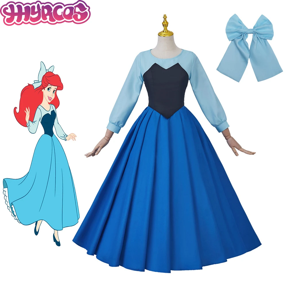 

Hots Disne Ariel Cosplay Costume The Little Mermaid Cosplay Ariel Princess Dress Bowknot Headwear Halloween Adult Clothes Women