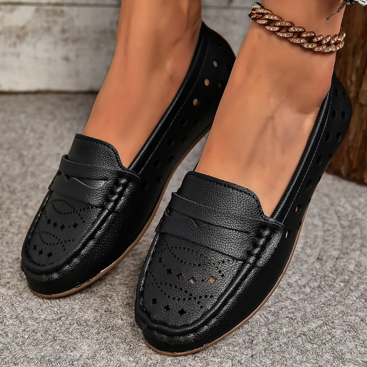 Chaussures plates en cuir véritable pour femmes, mocassins souples décontractés, chaussures à enfiler peu profondes, chaussures d'infirmière pour dames