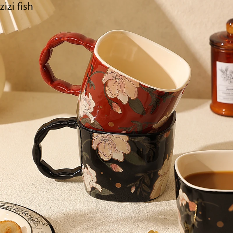 Taza de cerámica Floral Vintage, taza de café creativa, taza de desayuno, taza de leche, tazas de bebidas, tazas de agua para el hogar, tazas de pareja, utensilio de bebidas