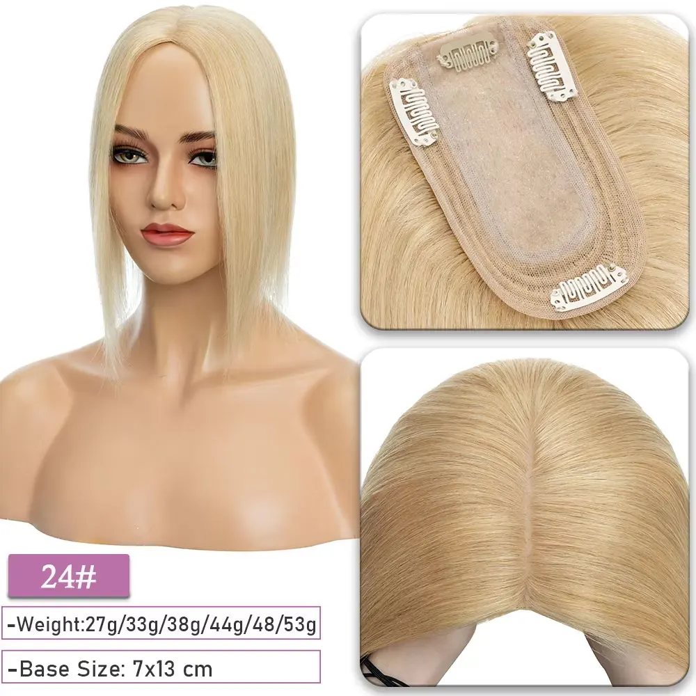SEGO Kopfhaut-Topper aus 100 % Echthaar-Seide für Frauen mit dünner werdendem Haar, 7 x 13 cm, Seidenbasis, natürliches Haar, Clip-in-Top, Wiglet-Haarteile – Detail 18
