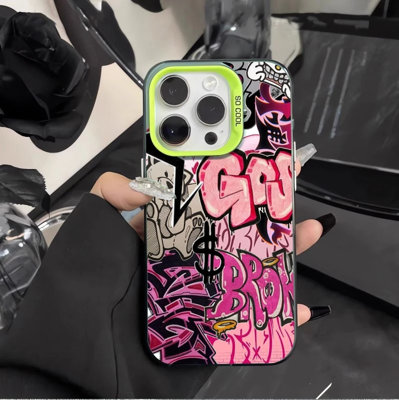 For iPhone 17 Pro Max 16E 16 15 13 12 11 14 Case Stylish Pink Graffiti Bumper Cover For iPhone 17 Air XS Max XR X XS 7 8 Plus SE