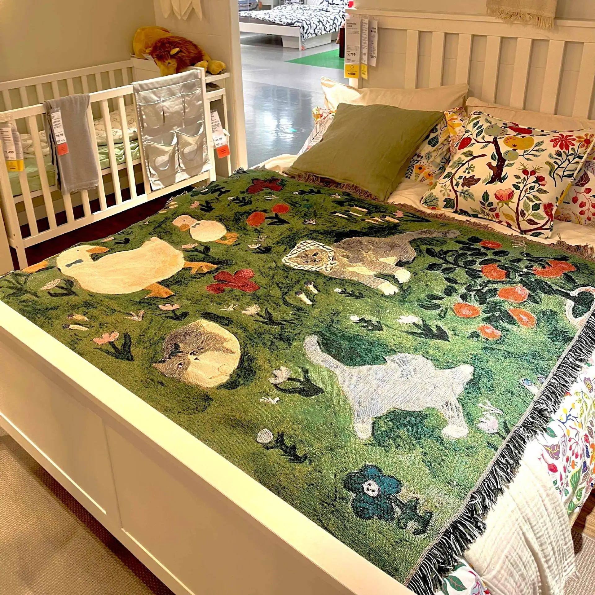 [Healing Little Meow] Korean ins wind oil painting style art tapestry sofa blanket knitted blanket carpet decorative blanket
