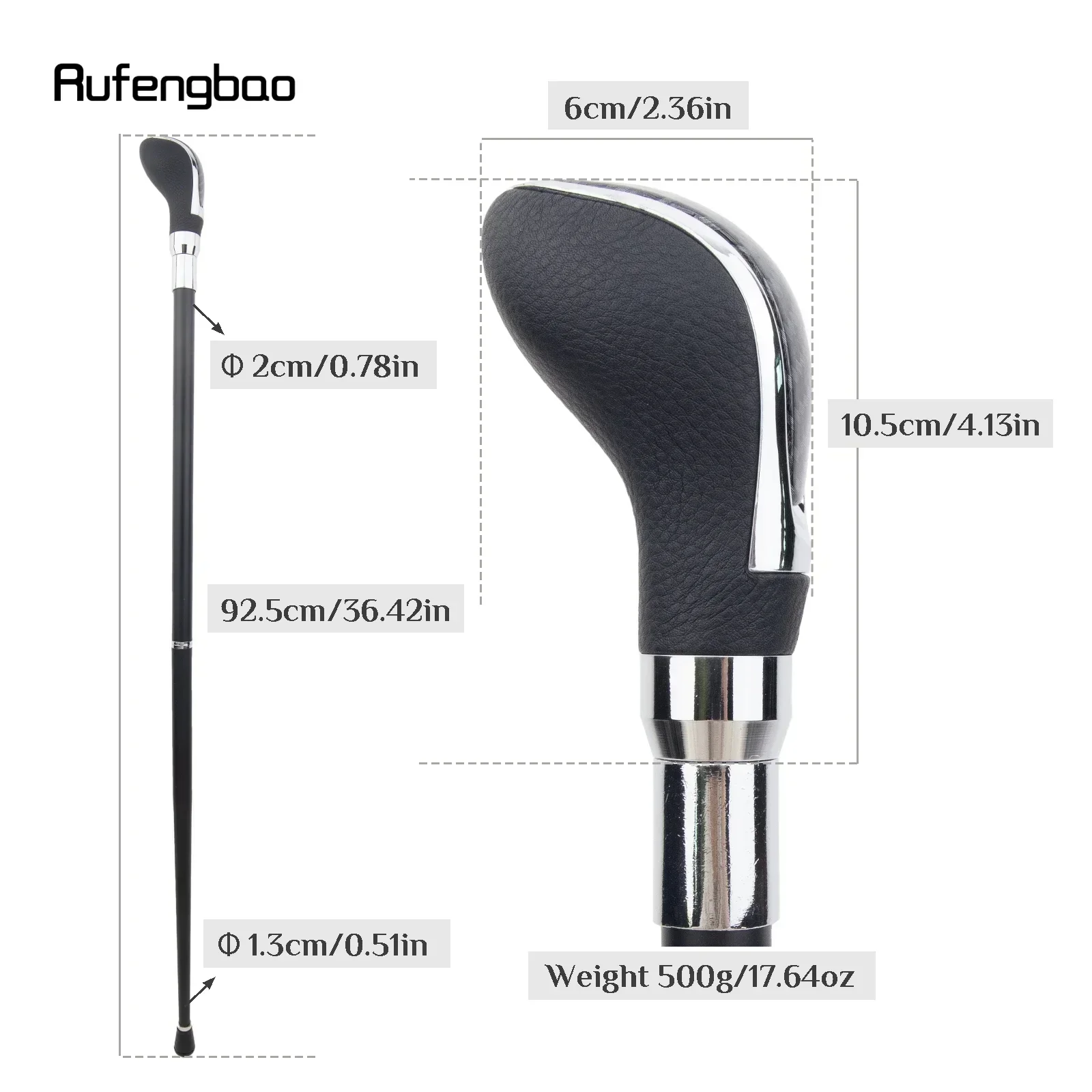 Black Leather Grid Silver Walking Cane Fashion Decorative Walking Stick Gentleman Elegant Cosplay Cane Crosier 92cm