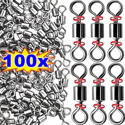 100/50pcs Bearing Swivel Fishing Connector Stainless Steel Carp Fishing Accessories Snap Fishhook Lure Solid Ring Swivel Tackle