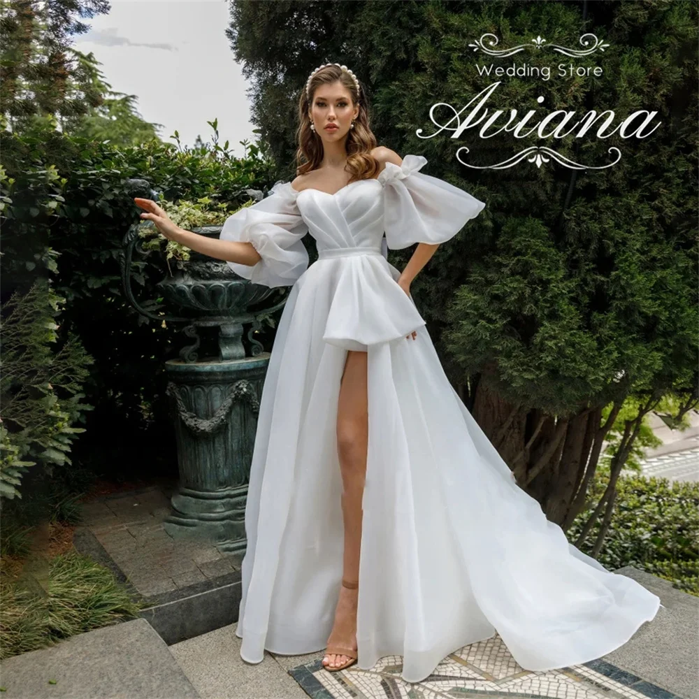 

Customized Long Elegant Wedding Dresses Hi-Lo Ruffles High Side Split Multilayer Sweetheart Women Organza Vestido De Novias 2025