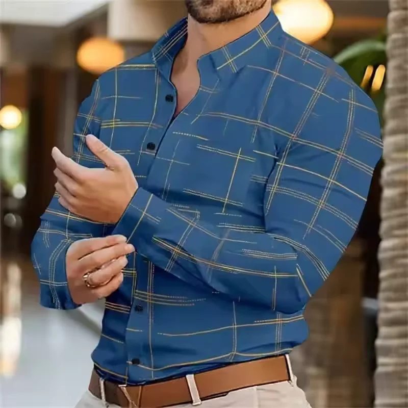Men's long sleeve shirt, casual business, stylish street men's shirt, collar single-breasted long sleeve top, men's