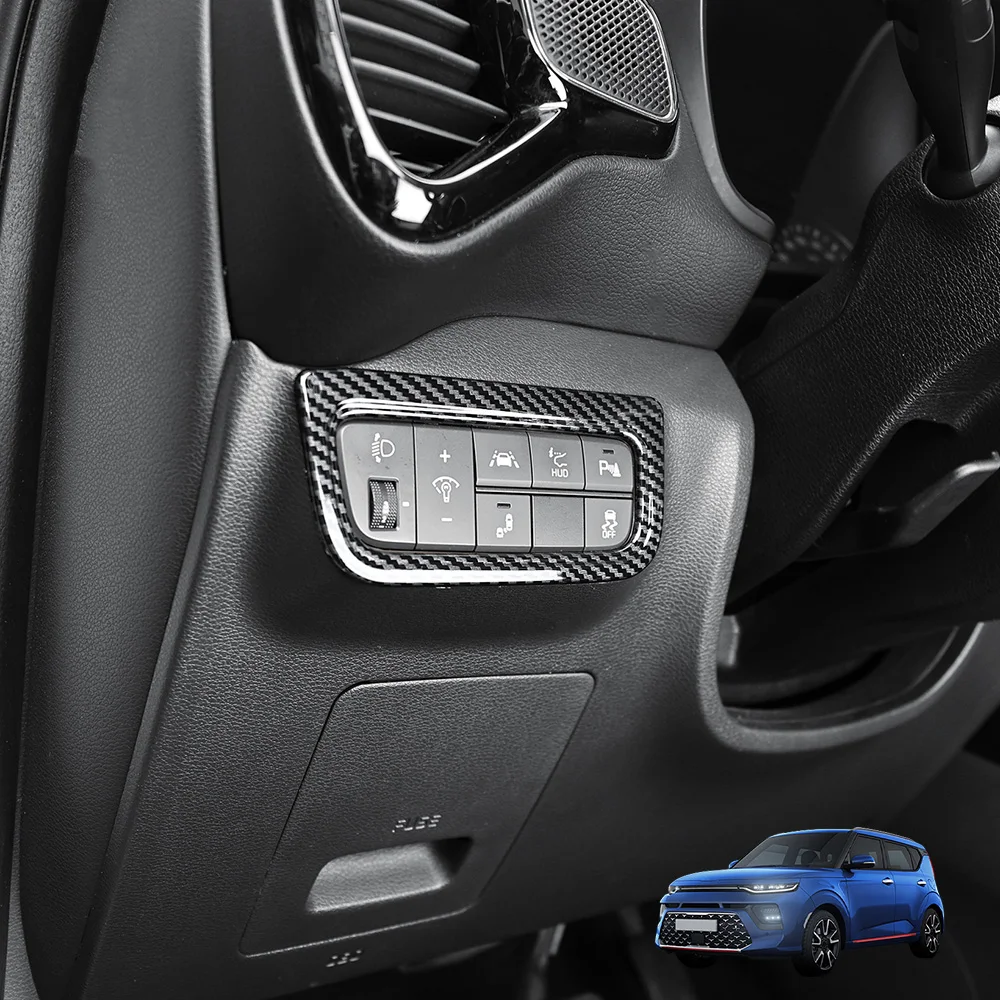 

For Kia Soul 2020-2025 Accessories Carbon Fiber Pattern Headlight Adjustment Button Cover Trim Interior Parts LHD