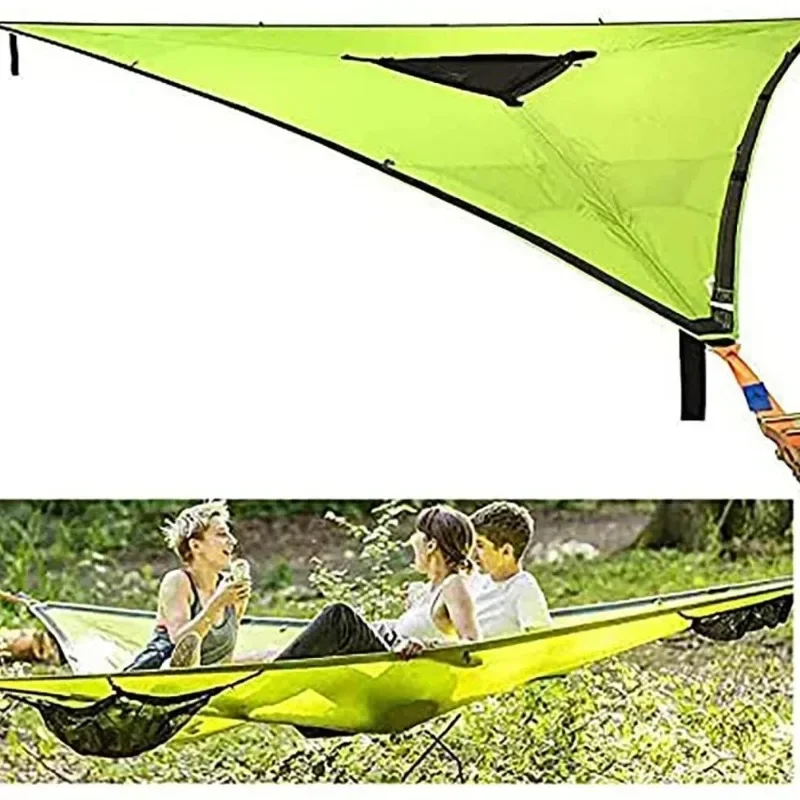 Portable Triangle Hammock Mesh Hammock Multi-Person Family Camping Air Tree Tent Leisure Mesh Bed Free Storage Bag