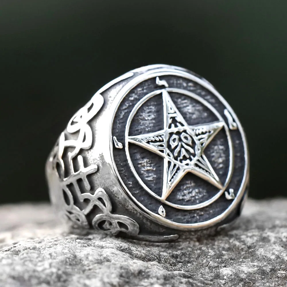 New New Fashion Vintage Pentagram Five Point Star Ring Stainless Steel Ring For Men Women Biker Punk Jewelry Wholesale