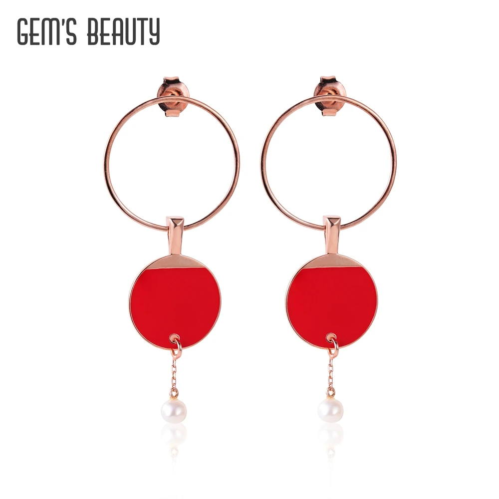 GEM'S BEAUTY Ping Pong Paddle Fine Jewelry Trendy Natural Fresh-water Pearl Stone Enamel Drop Earrings For Women New Design S925