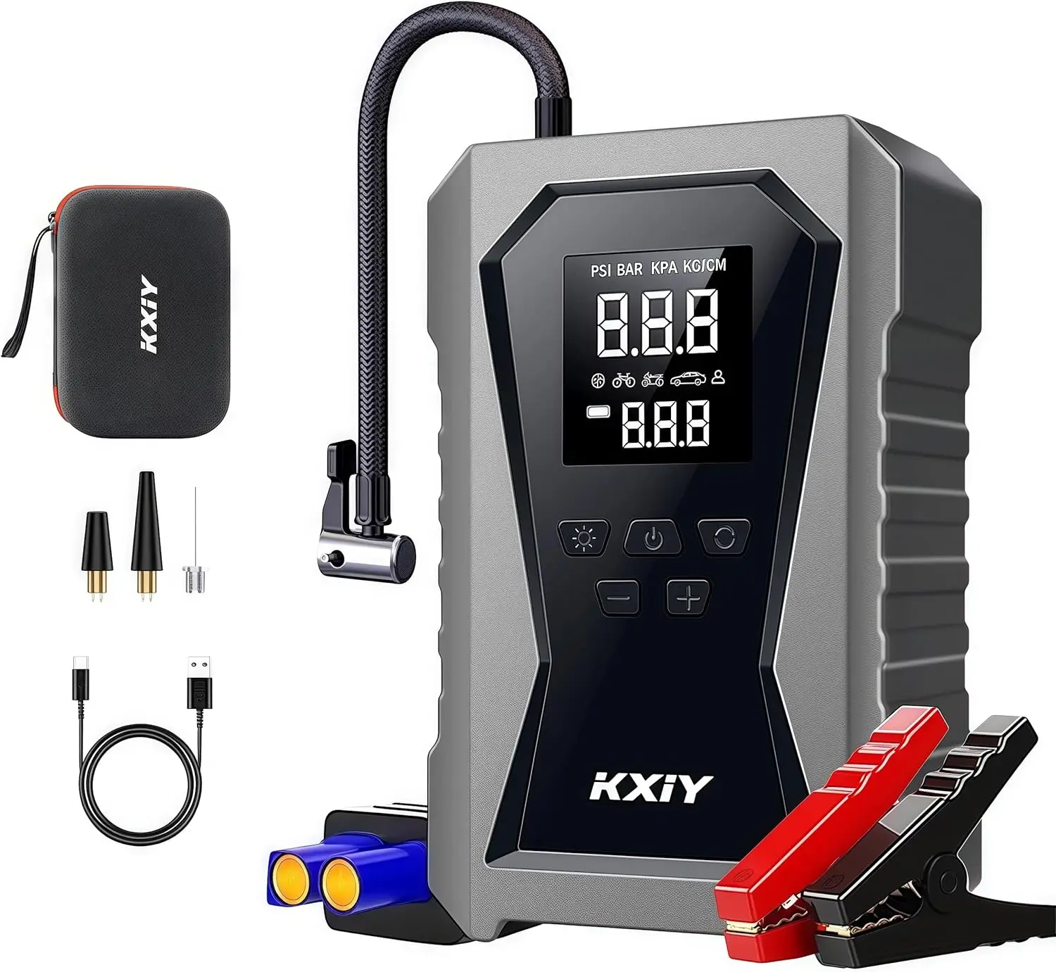 

Portable 1500A Air Jump Starter with 150PSI Tire Inflator & 12V Charger